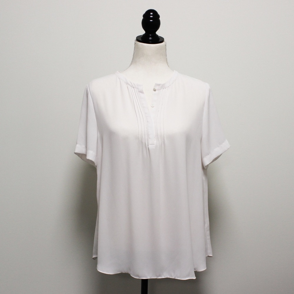 ZOA Ivory Semi Sheer Pin Tuck Short Sleeve Blouse